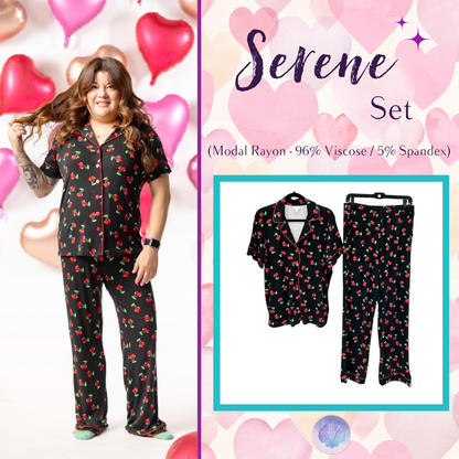 LuLaRoe LuLaRoe Valentine Serene Set - Midnight Cherry Charm 
