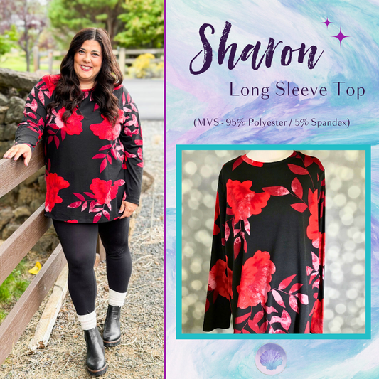 LuLaRoe Sharon Long Sleeve Top - Crimson Bloom Noir