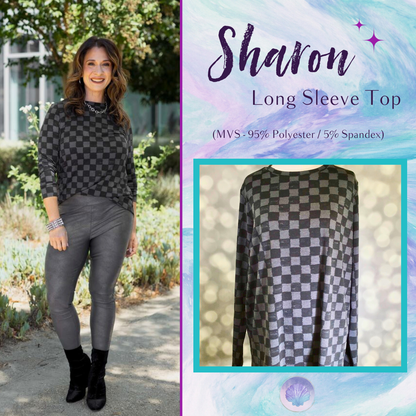 LuLaRoe LuLaRoe Sharon Long Sleeve Top - Midnight Checkmate Grid 