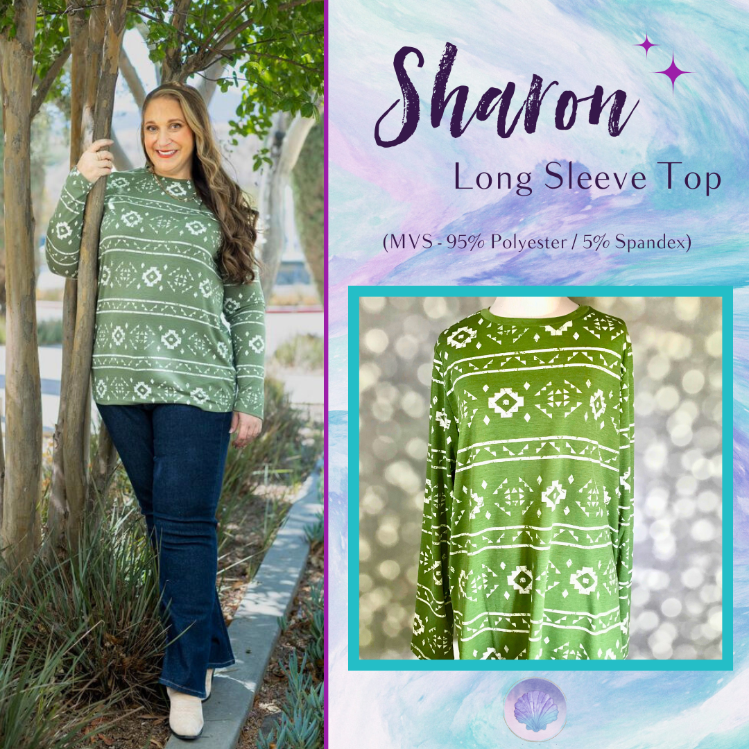 LuLaRoe LuLaRoe Sharon Long Sleeve Top - Sage Canyon Aztec 