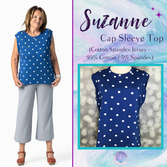 LuLaRoe Suzanne Cap Sleeve Top - Royal Blue Polka Dot