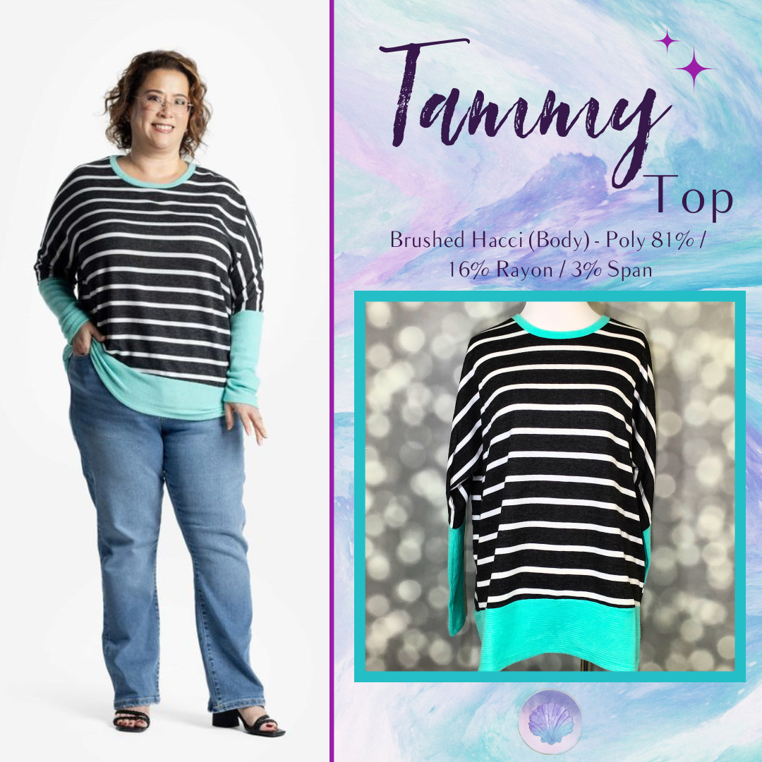 LuLaRoe LuLaRoe Tammy Top — Midnight Stripe with Aqua Pop 