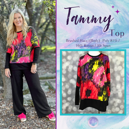 LuLaRoe LuLaRoe Tammy Top — Neon Brushstroke Bloom 