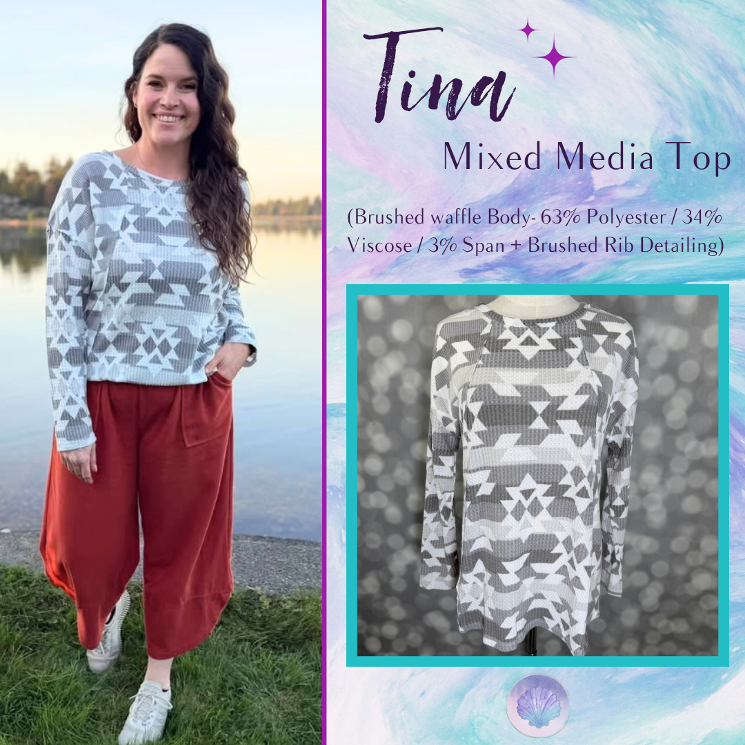 LuLaRoe LuLaRoe Tina Mixed Media Long Sleeve Top – Ivory Taupe Gray ...