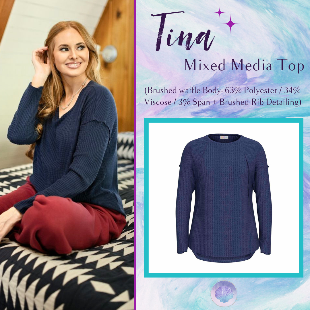LuLaRoe Tina Mixed Media Long Sleeve Top Solid Deep Navy Blue – primary product image