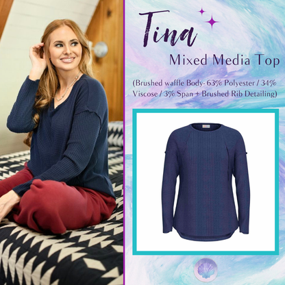 LuLaRoe Tina Mixed Media Long Sleeve Top Solid Deep Navy Blue – primary product image