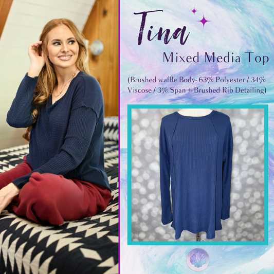 LuLaRoe LuLaRoe Tina Mixed Media Long Sleeve Top – Solid Deep Navy Blue 