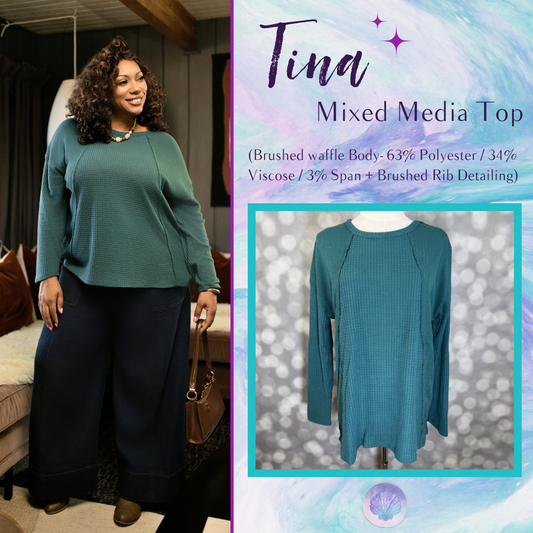 LuLaRoe LuLaRoe Tina Mixed Media Long Sleeve Top – Solid Deep Teal Green 