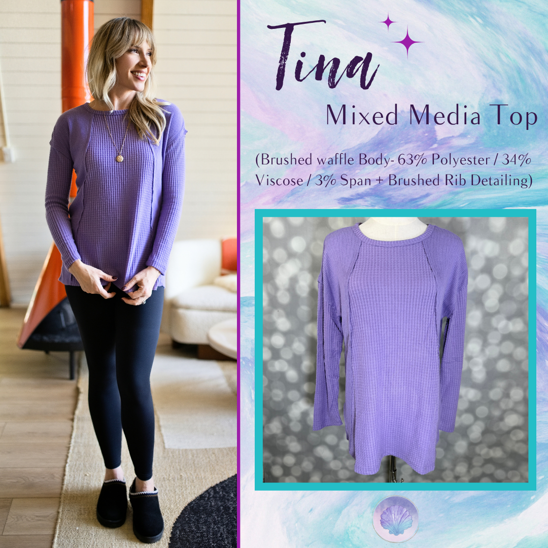 LuLaRoe LuLaRoe Tina Mixed Media Long Sleeve Top – Solid Dusty Violet Purple 