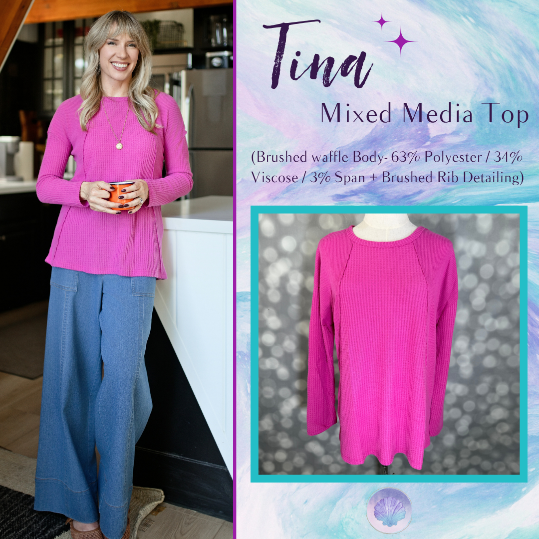 LuLaRoe LuLaRoe Tina Mixed Media Long Sleeve Top – Solid Vibrant Orchid Pink 