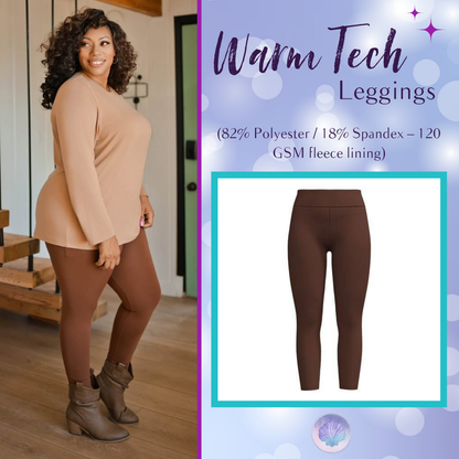 LuLaRoe WarmTech fleece-lined leggings solid warm chocolate brown - front product view