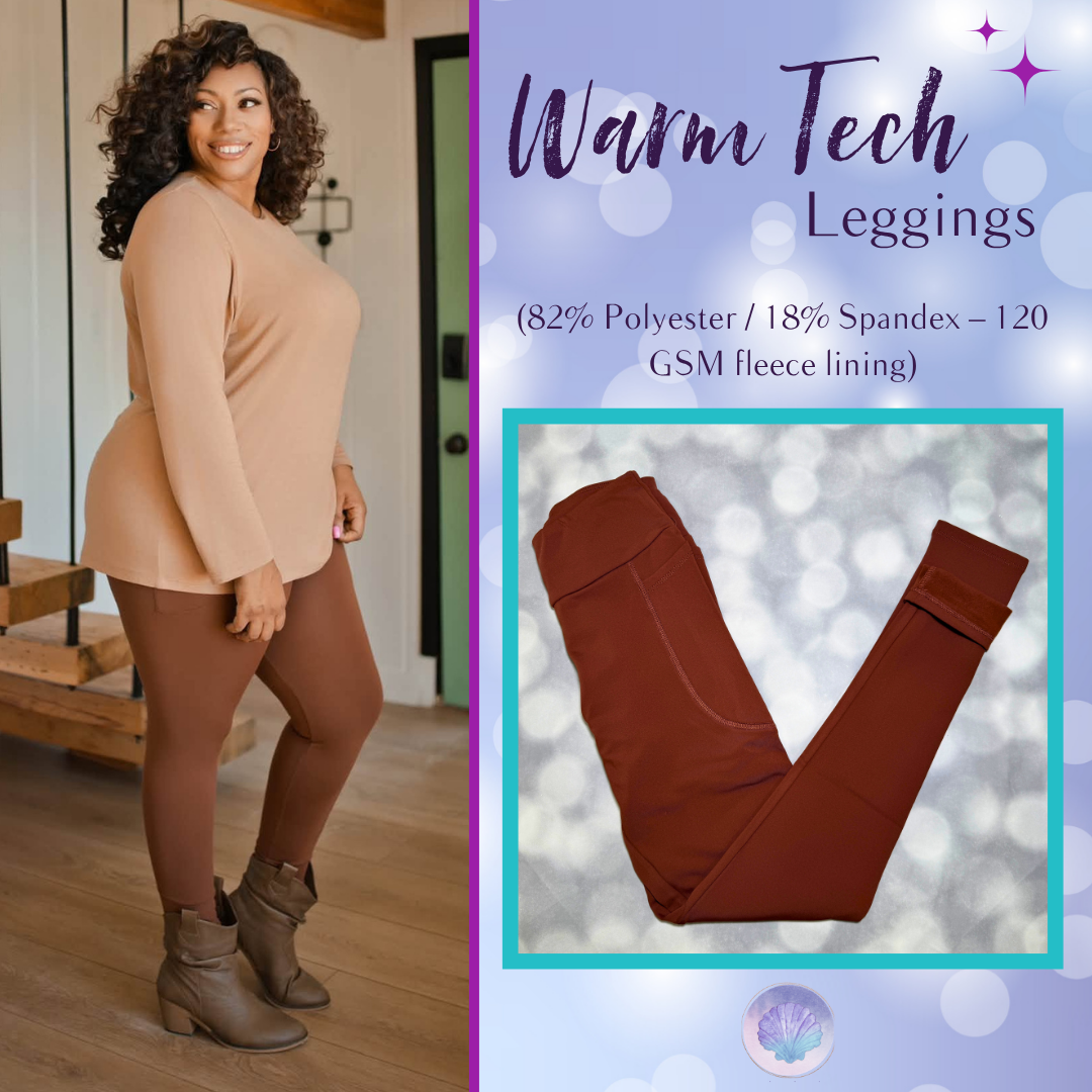 LuLaRoe LuLaRoe WarmTech Fleece-Lined Leggings - Solid Warm Chocolate Brown 