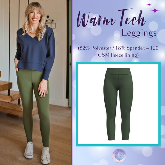 LuLaRoe WarmTech fleece-lined leggings solid olive green - front product view