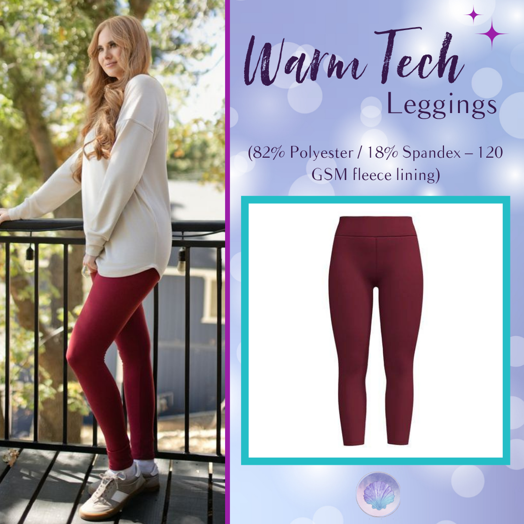 LuLaRoe WarmTech fleece-lined leggings solid deep berry red - front product view