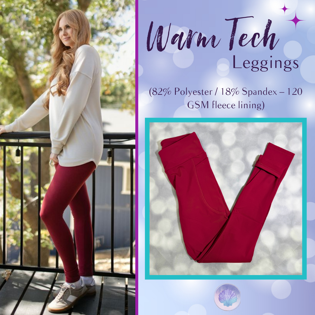 LuLaRoe LuLaRoe WarmTech Fleece-Lined Leggings - Solid Deep Berry Red 