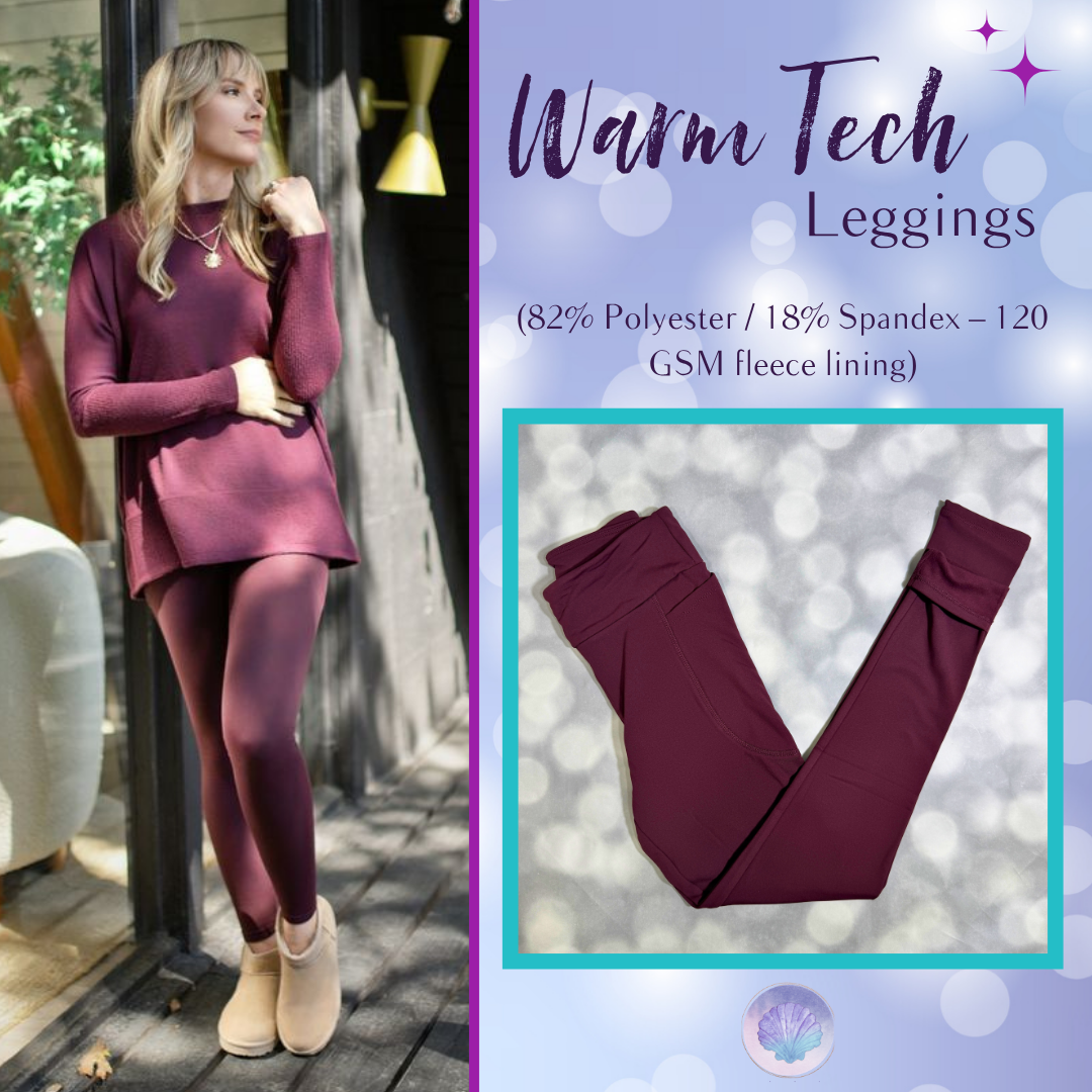LuLaRoe LuLaRoe WarmTech Fleece-Lined Leggings - Solid Deep Plum Burgundy 