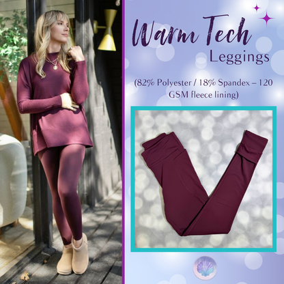 LuLaRoe LuLaRoe WarmTech Fleece-Lined Leggings - Solid Deep Plum Burgundy 