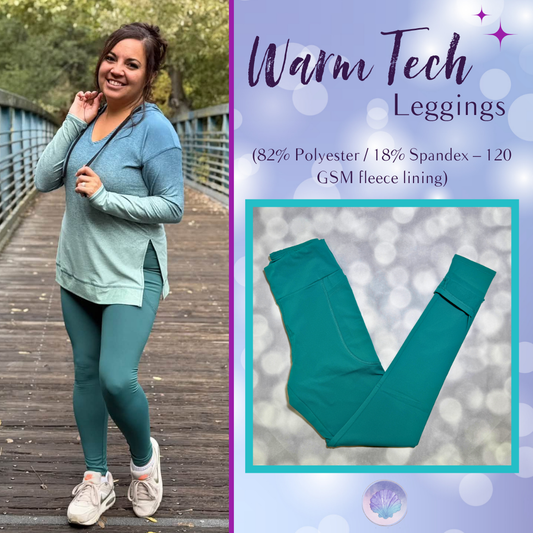 LuLaRoe LuLaRoe WarmTech Fleece-Lined Leggings - Solid Deep Teal Blue 