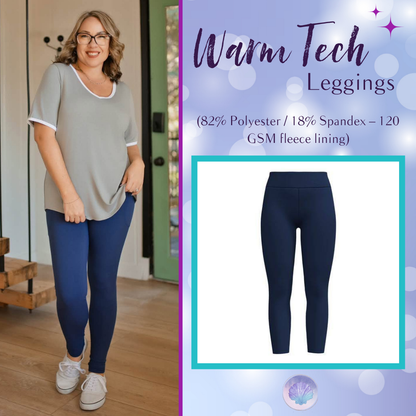 LuLaRoe WarmTech fleece-lined leggings solid navy blue - front product view