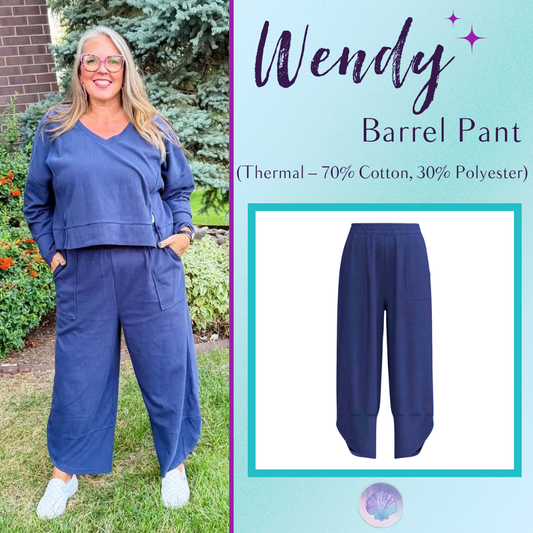 LuLaRoe Wendy Easy Barrel Pull-On Pant in Solid Navy Blue, front product view