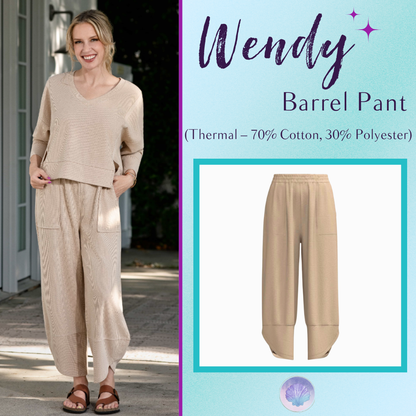 LuLaRoe Wendy Easy Barrel Pull-On Pant in Solid Oatmeal Beige, front product view
