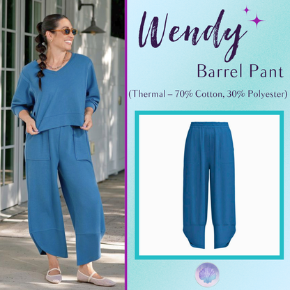 LuLaRoe Wendy Easy Barrel Pull-On Pant in Solid Ocean Blue, front product view