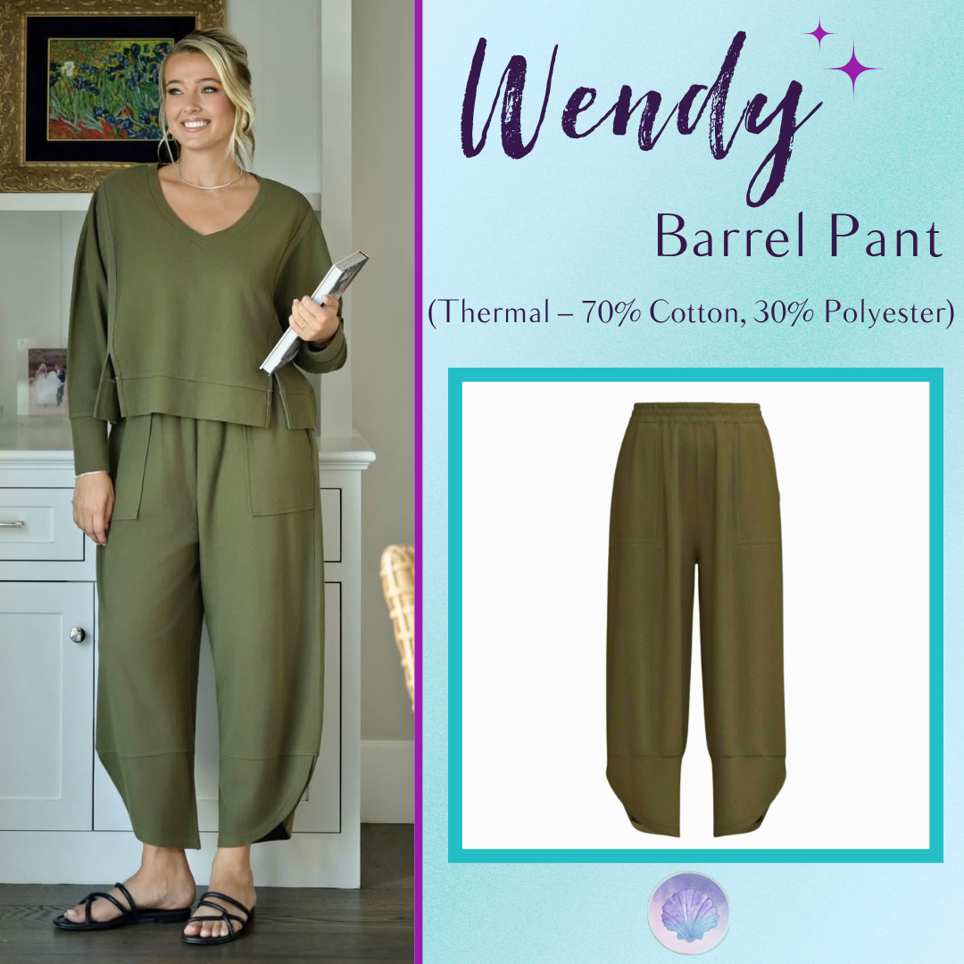 LuLaRoe Wendy Easy Barrel Pull-On Pant in Solid Olive Green, front product view