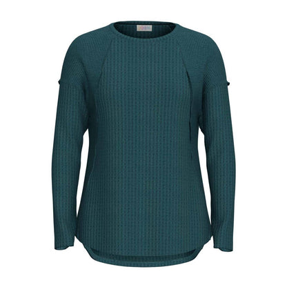LuLaRoe Tina Mixed Media Long Sleeve Top Solid Deep Teal Green – color and print detail