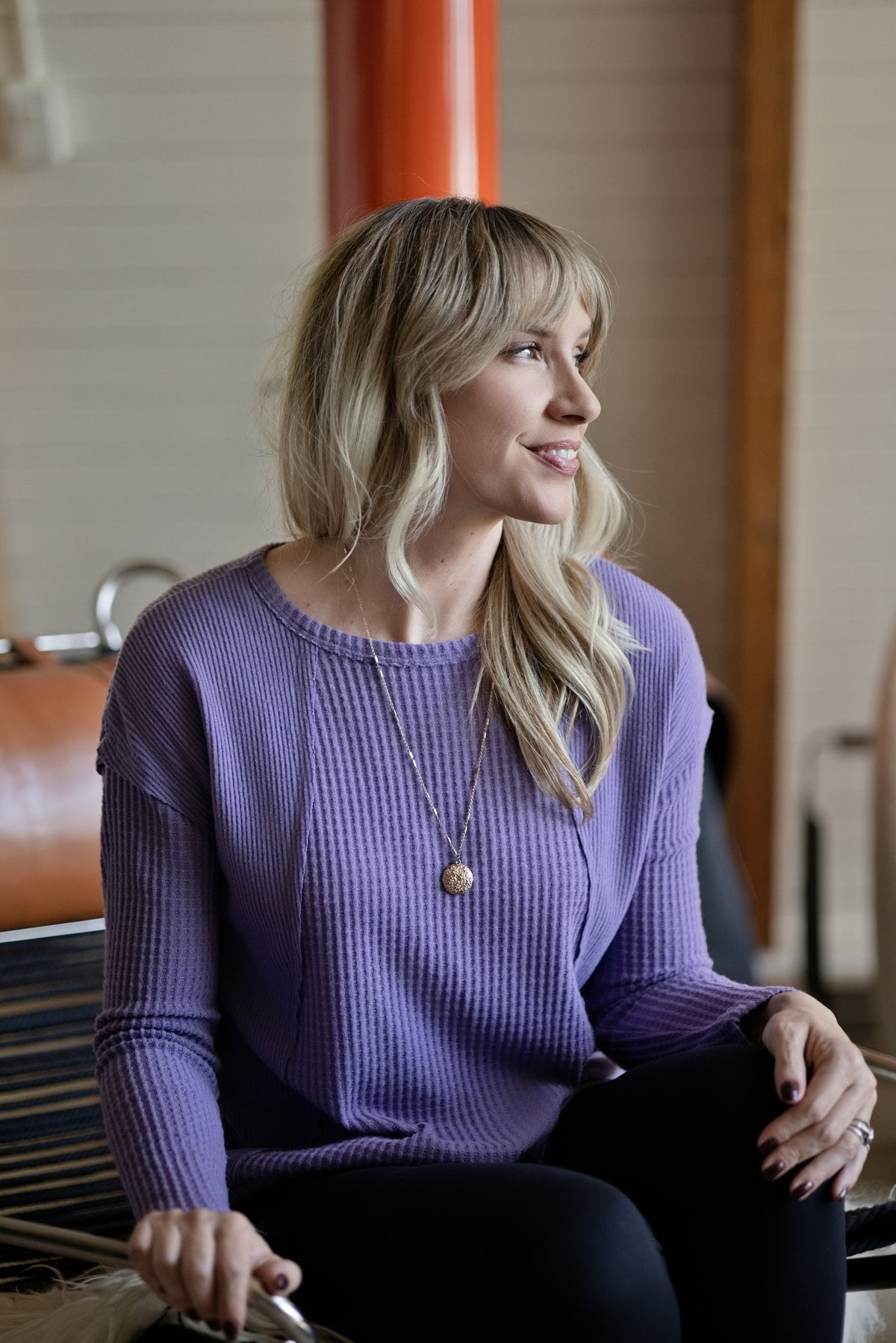 LuLaRoe Tina Mixed Media Long Sleeve Top Solid Dusty Violet Purple – additional product view