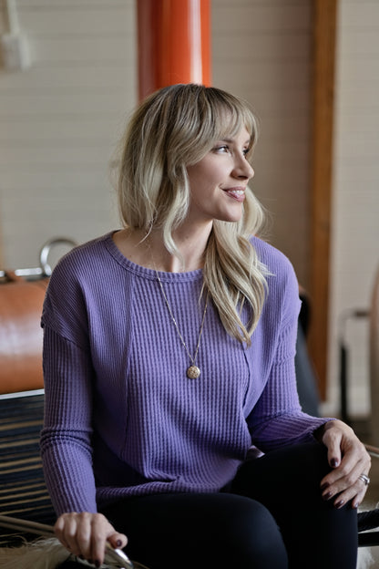 LuLaRoe Tina Mixed Media Long Sleeve Top Solid Dusty Violet Purple – additional product view