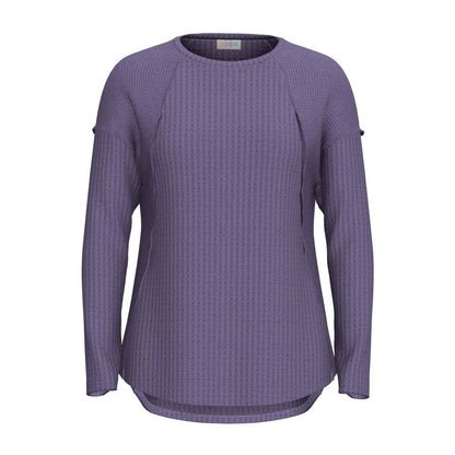 LuLaRoe Tina Mixed Media Long Sleeve Top Solid Dusty Violet Purple – color and print detail