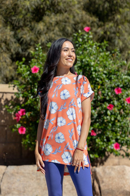 LuLaRoe LuLaRoe Leah Tunic - Coral Bloom Sketch 