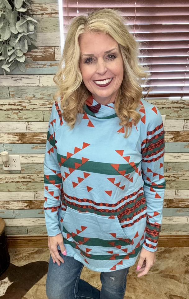 LuLaRoe LuLaRoe Amber Hoodie - Teal Mesa Geometry 