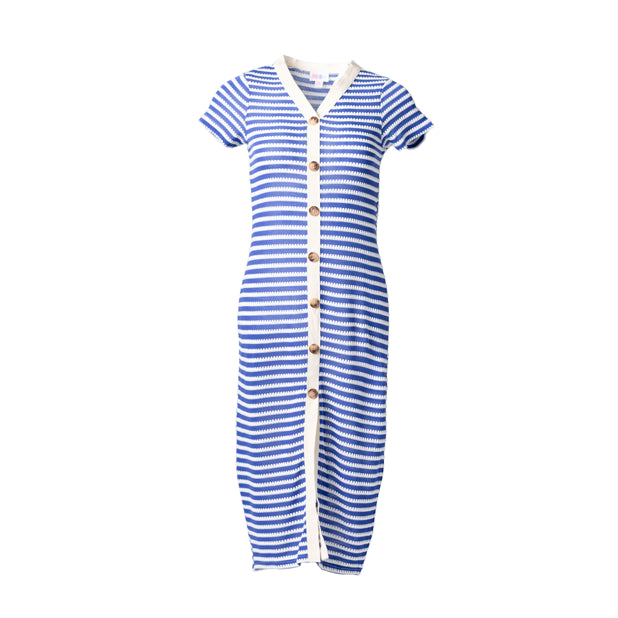 LuLaRoe Leni Dress – Navy & Ivory Scalloped Stripe