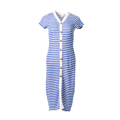 LuLaRoe Leni Dress – Navy & Ivory Scalloped Stripe