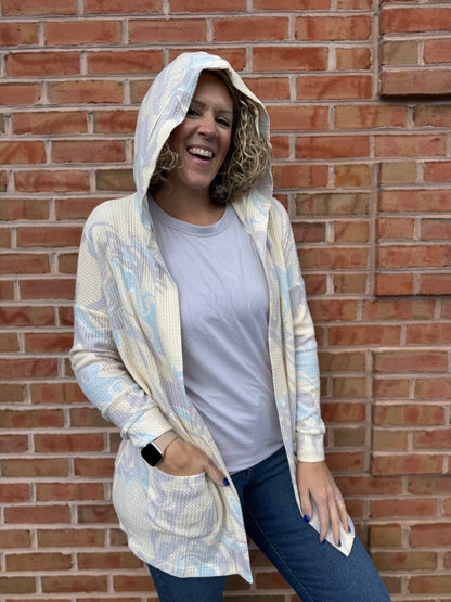 LuLaRoe Cozy Mackenzie Cardigan - Beige Blue Lavender Marble Swirl