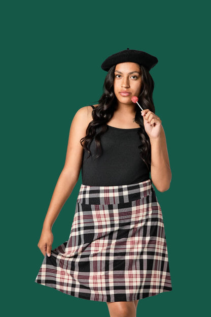 LuLaRoe Eileen Skort - Black, Ivory & Burgundy Plaid