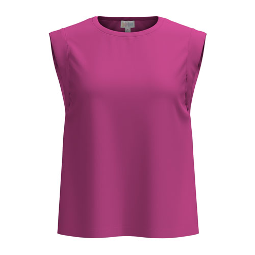 LuLaRoe Suzanne Cap Sleeve Top in Solid Fuchsia Pink featuring a vibrant pink color, relaxed fit, cap sleeves, crew neckline, and curved hem in soft cotton spandex jersey.