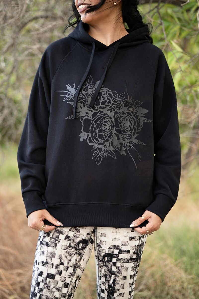 LuLaRoe Graphic Hoodie - Black & Charcoal Tonal Floral Graphic