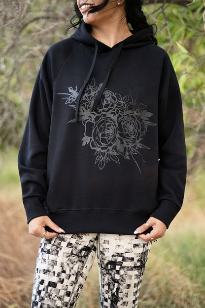LuLaRoe Graphic Hoodie - Black & Charcoal Tonal Floral Graphic