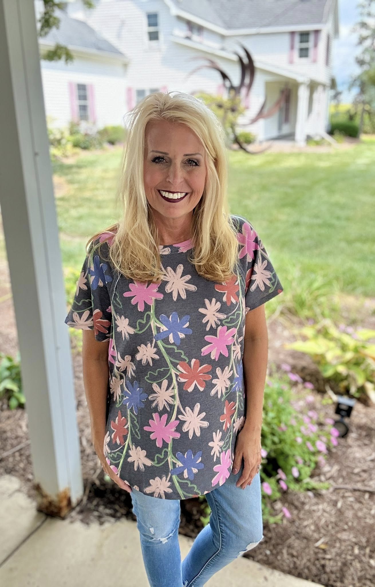 LuLaRoe Melanie - Black/Blue/Pink Floral 