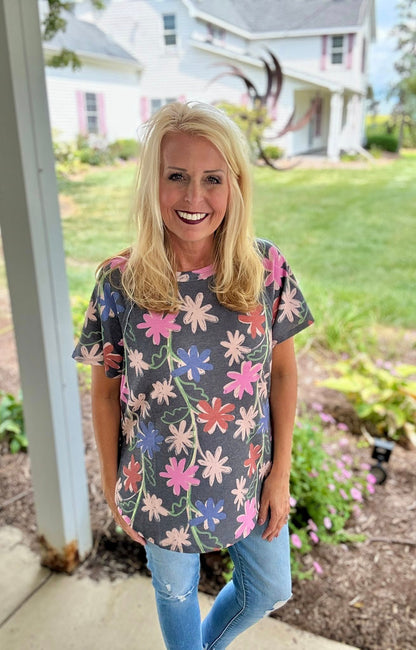 LuLaRoe Melanie - Black/Blue/Pink Floral 