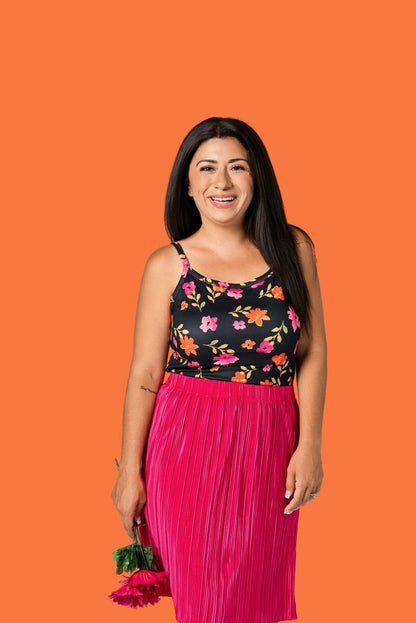 LuLaRoe Essential Cami 2-Pack - Solid Fuchsia Pink + Black, Fuchsia & Orange Ditsy Floral
