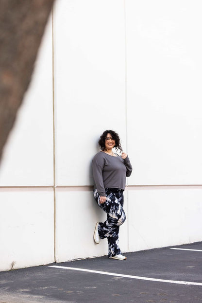 LuLaRoe RISE Passionate Yoga Pant 2.0 - Charcoal Ink Brush Abstract 