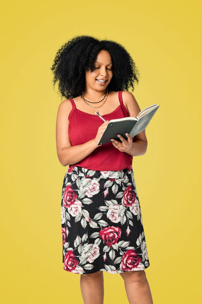 LuLaRoe Eileen Skort - Black, Burgundy & Blush Rose Floral