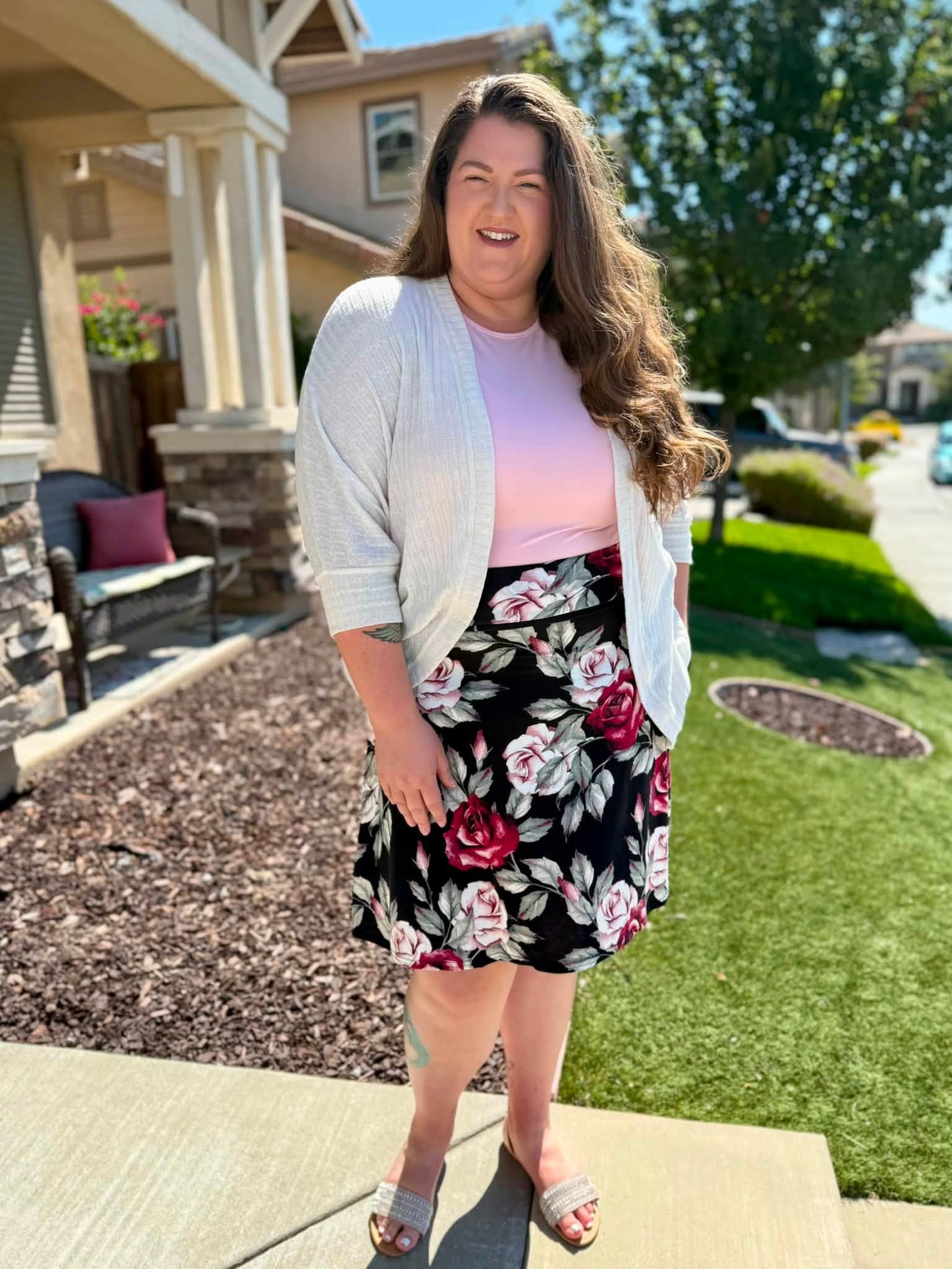 LuLaRoe Eileen Skort - Black, Burgundy & Blush Rose Floral