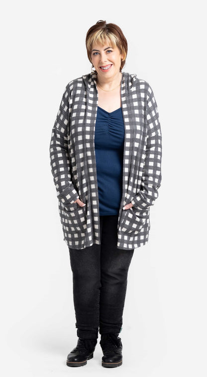 LuLaRoe Cozy Mackenzie Cardigan - Black & White Checkered Plaid