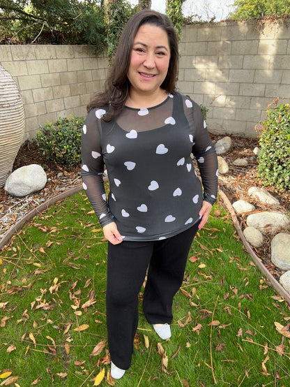 LuLaRoe LuLaRoe May Mesh Top - Midnight Heart Scatter 