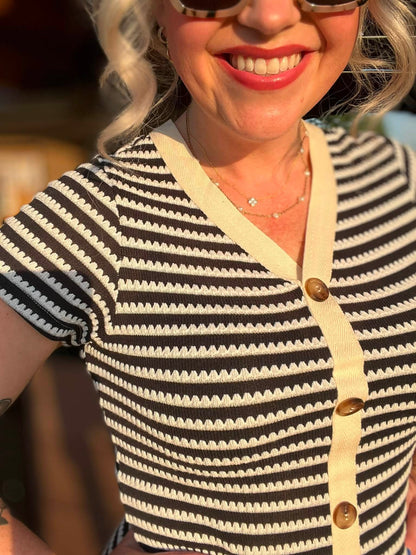 LuLaRoe Leni Dress – Black & Ivory Scalloped Stripe