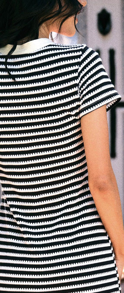 LuLaRoe Leni Dress – Black & Ivory Scalloped Stripe